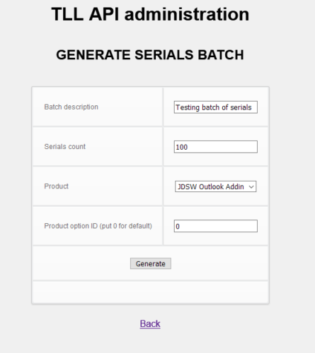 Generating batch of serials